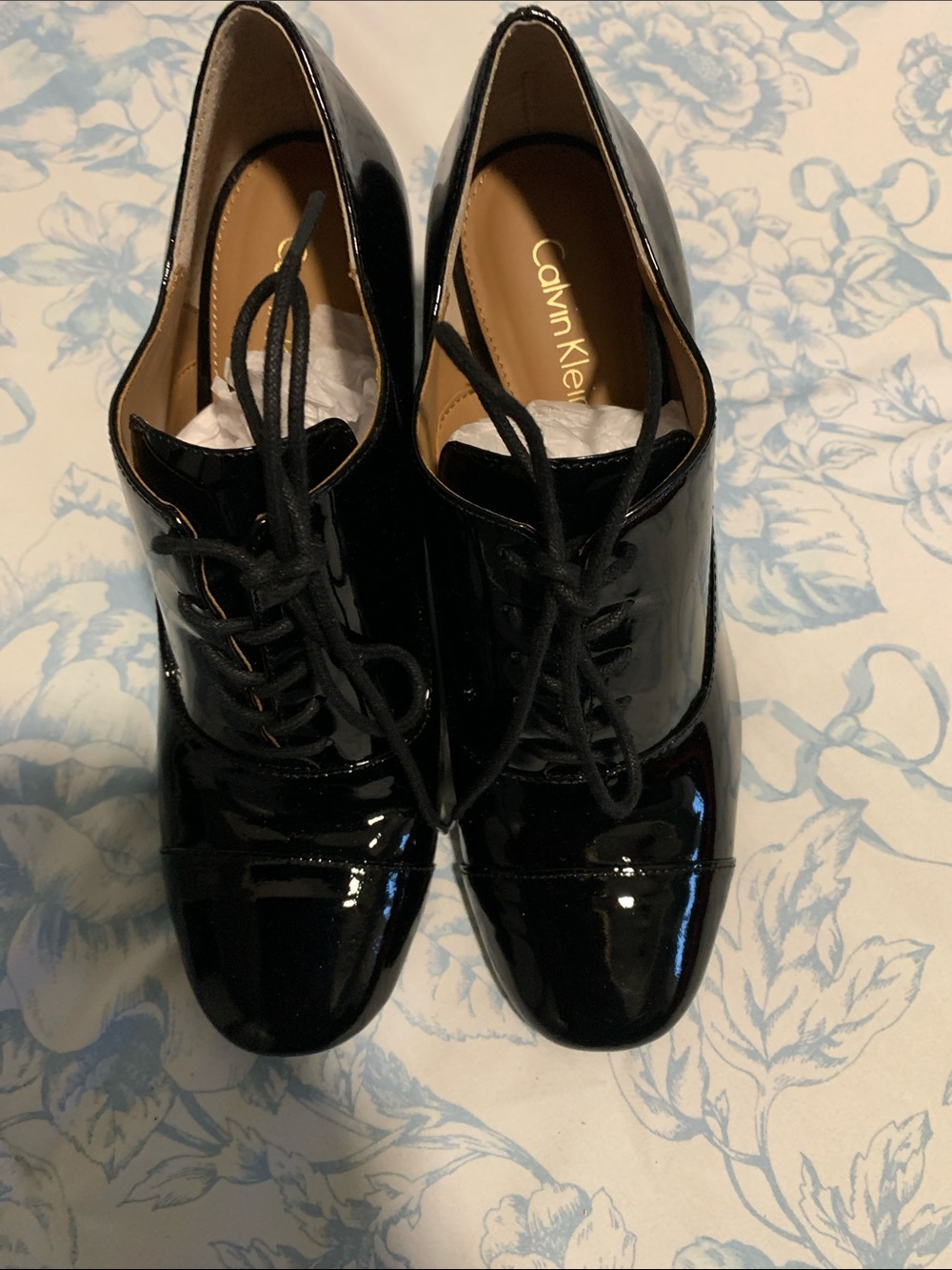 Calvin Klein Black Patent Lace-Up Oxford Boots